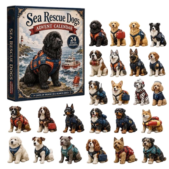 Sea Rescue Dogs Advent Calendar 2026, 24-Day Christmas Countdown Surprise Box with Collectible Flat Acrylic Hanging Charms, Coastal K9 Hero Display Set, Holiday Decor & Stocking Stuffer Gift