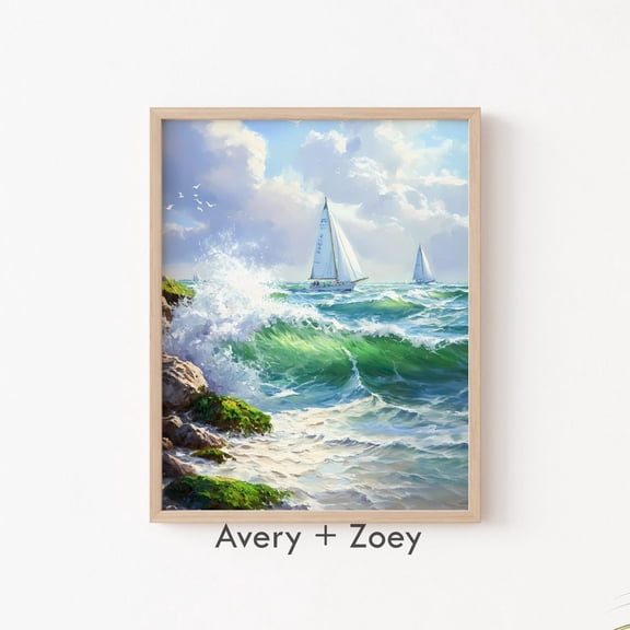 Sea Sailing Wall Decor Costal Wall Décor Choppy Ocean Waves Art Sailboats Beach