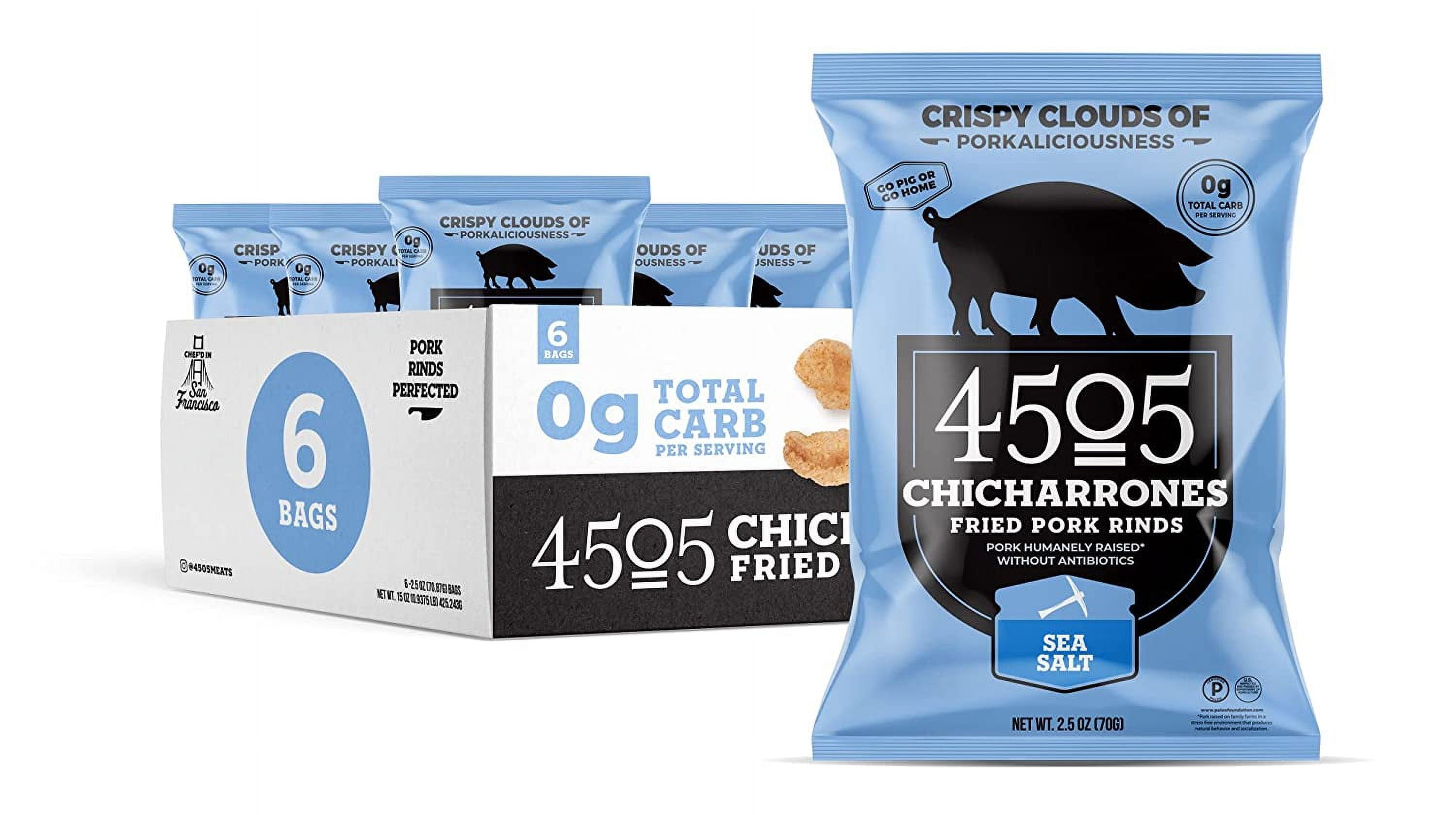 Sea Salt Chicharrones, Fried Pork Rinds, 2.5 Ounce Bags (Pack of 6