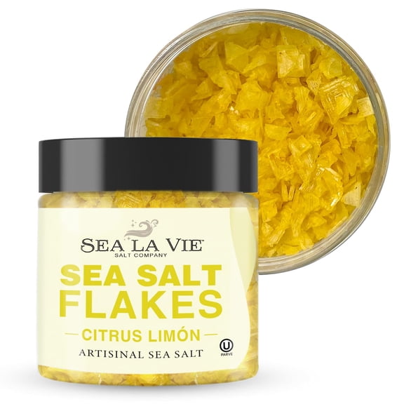 Sea La Vie Artisanal Sea Salt Flakes, Handcrafted Gourmet Finishing Salt, Kosher, Citrus Limon, 3.5 oz