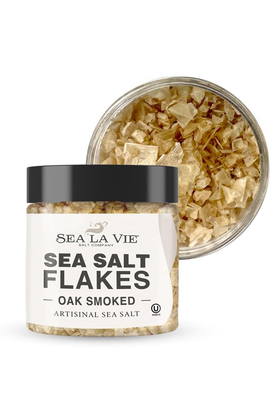 Artisanal Sea Salt Flakes, Handcrafted Gourmet Finishing Salt, Kosher, Oak Smoked, 3.5 oz