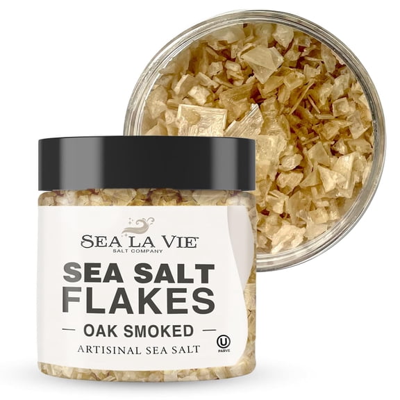 Sea La Vie Artisanal Sea Salt Flakes, Handcrafted Gourmet Finishing Salt, Kosher, Oak Smoked, 3.5 oz
