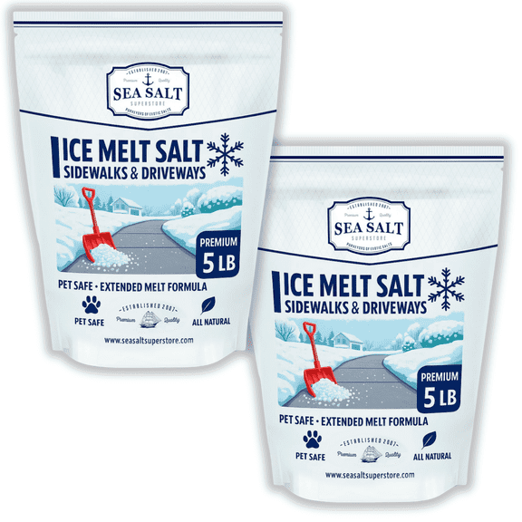 Sea Salt Natural Ice & Snow Melt - total 10 lbs, Covers 2500 SQ ft - 100% Natural - Waterproof Pouch