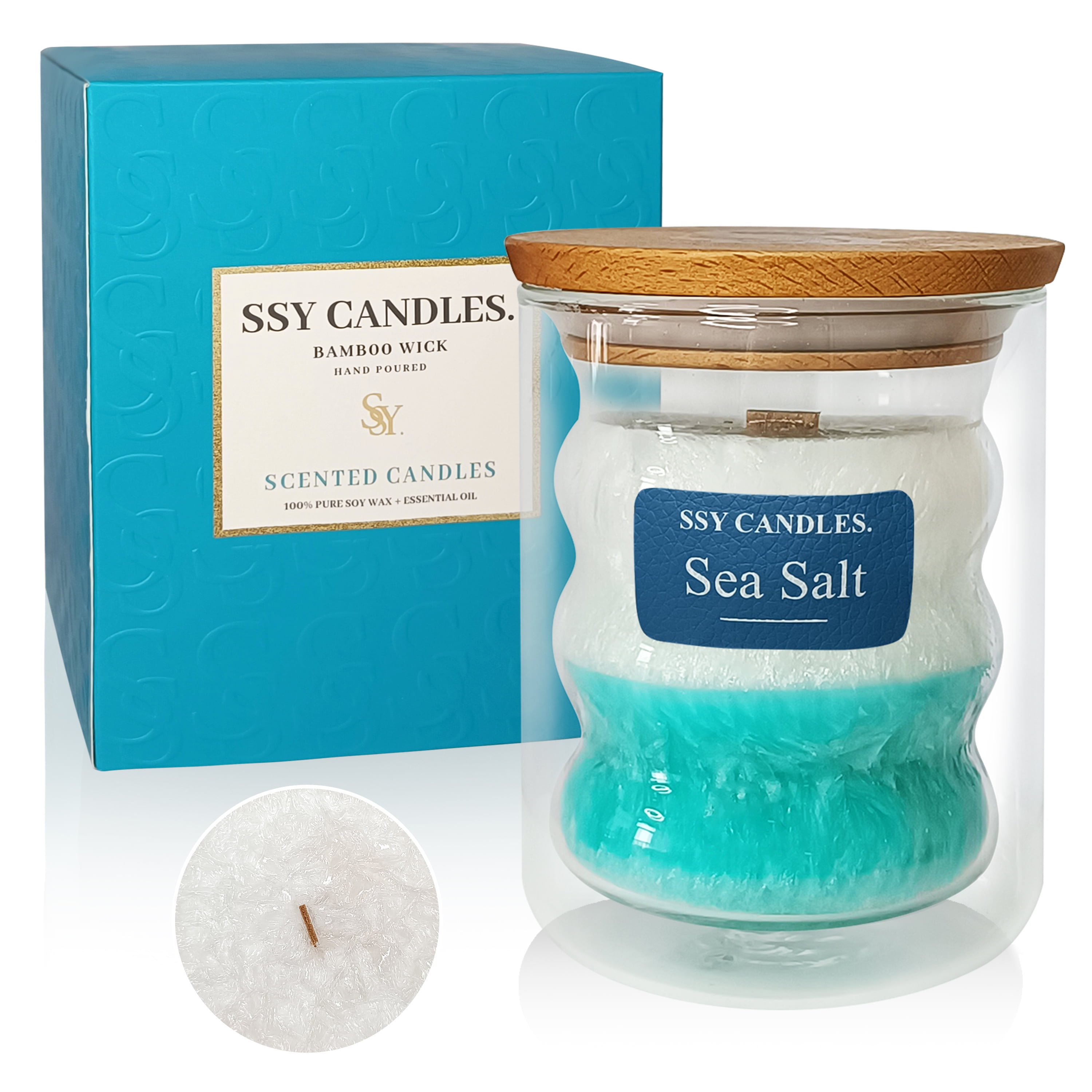 Sea Salt Scented Candles for Home Jar Candles 8.4 oz Wooden Wick