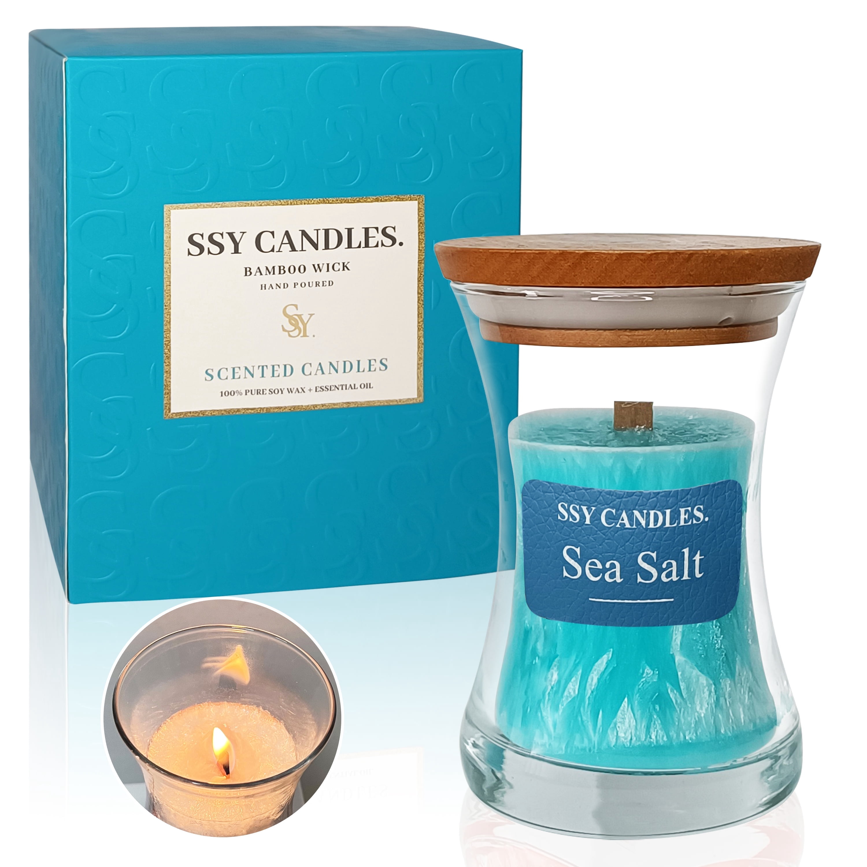 Sea Salt Scented Candles for Home-Jar candles 3.5 oz - Wooden Wick Candle-Candles Gift for Women -Aromatherapy candles