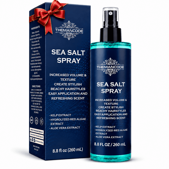 THEMANCODE Sea Salt Spray for Men, Texturizing Hair Spray for Beach Waves, Volume & Texture, Travel Essentials, Christmas Stocking Stuffer for Men, 8.8 fl oz