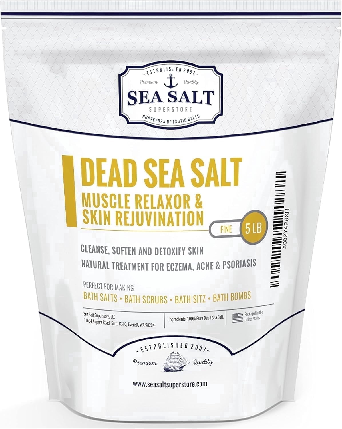 Sea Salt Superstore Natural Dead Sea Bath Salt for Soaking - Fine