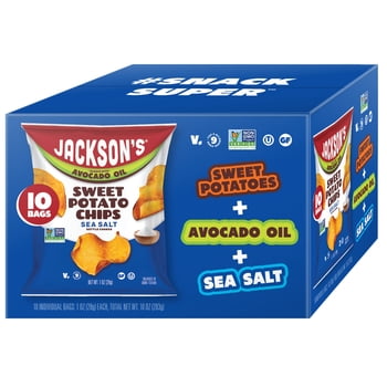 Jackson's Sweet Potato Kettle Chips with Sea Salt, Avocado Oil, Free of Top 9 Allergens, 1 oz, 10 Count