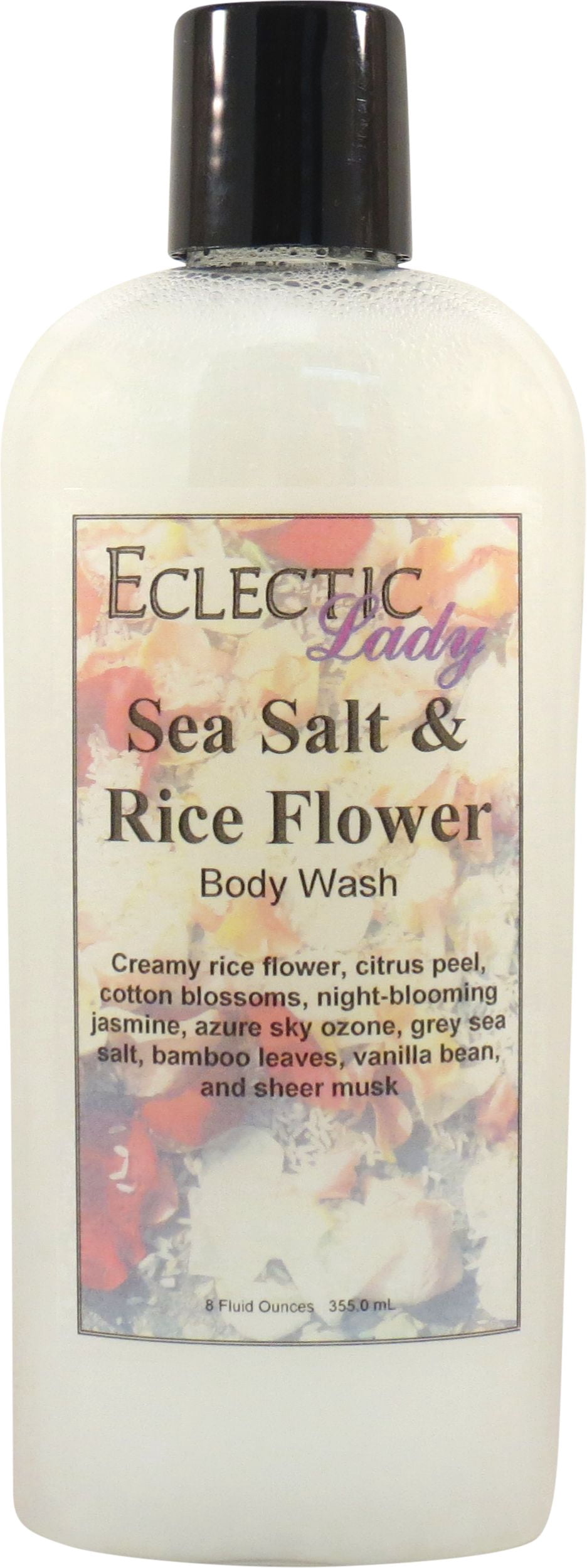 Sea Salt and Rice Flower Body Wash by Eclectic Lady, Liquid Shower Gel for Women and Men, 8 Ounces