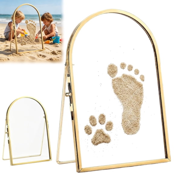 Sea Sand Hand and Footprint Kit Double Sided Glass Floating Frame Metal Picture Holder for Baby Keepsake Pets Paw Prints Pressed Flowers Memories