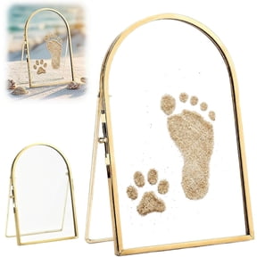 Sea Sand Hand and Footprint Kit, Double-Sided Glass Print Frame for Pets and Babies, DIY Keepsake Display with Side Latch