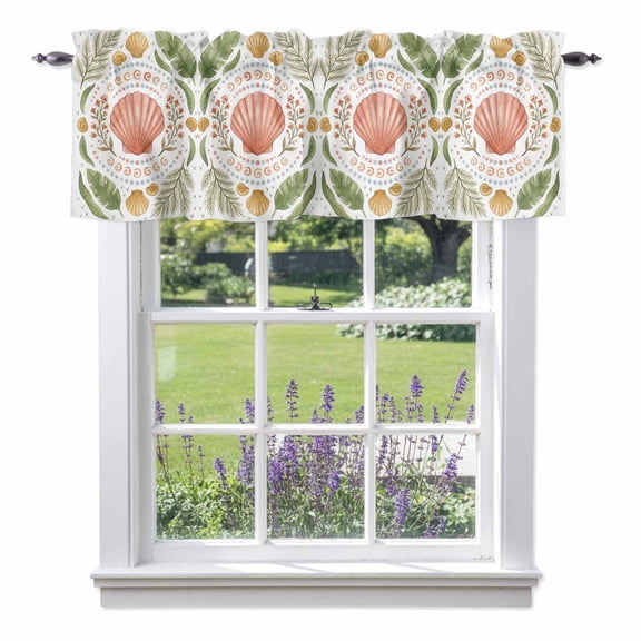 Sea Scallop Shell Valances for Windows, Nautical Ocean Marine Orange Nautilus Shell Coral Rod Pocket Valance Short Window Treatments Curtains for Kitchen Bathroom Bedroom Decor, 42 x 12 Inches