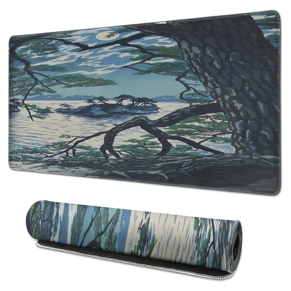 Sea Scenery At Night desk Mouse Padwaterproof,rubber+multispandexnon Slip MousematDesk Pad for Office Home Game 31.5x15.7inches