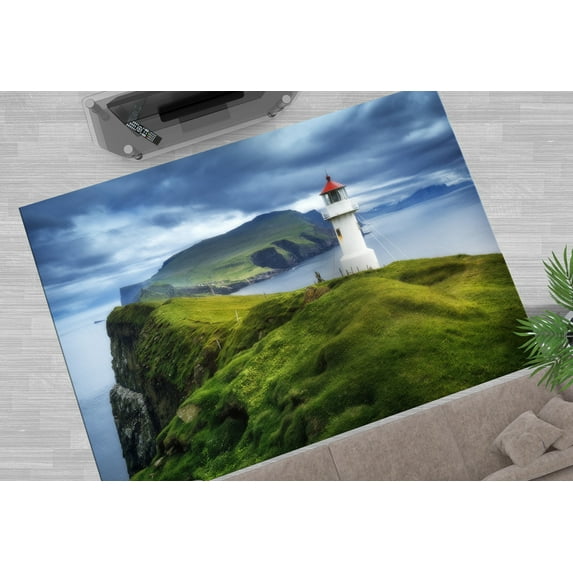 Sea Scenery Rug, Landscape Rugs, Door Mat Rug, Custom Rug, Sea View, Rugs, Mykines Lighthouse Faroe Islands Rug, Non Slip Rug, Farmhouse Rug, 3.9'x5.9' - 120x180 cm