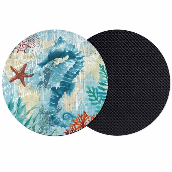 Sea Seahorse Coastal Coasters Set of 2, Absorbent Coasters for Drinks, Nautical Summer Coral Ocean Vintage Coaster for Desk Coffee Table Protection, Home Decor House Warming Gifts 4"