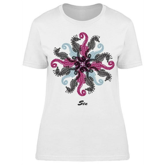 Sea Seahorse Sketch Mandala T-Shirt Women -Image by Shutterstock, Female Large