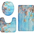 thumbnail image 1 of Sea Seashell Bathroom Rug Set of 3, Coastal Nautical 3 Pieces Bath Mats Set, Beach Series Blue Shells No Silp Washable Cover Floor Rug Decorations for Kitchen Bathroom Bedroom, 1 of 6