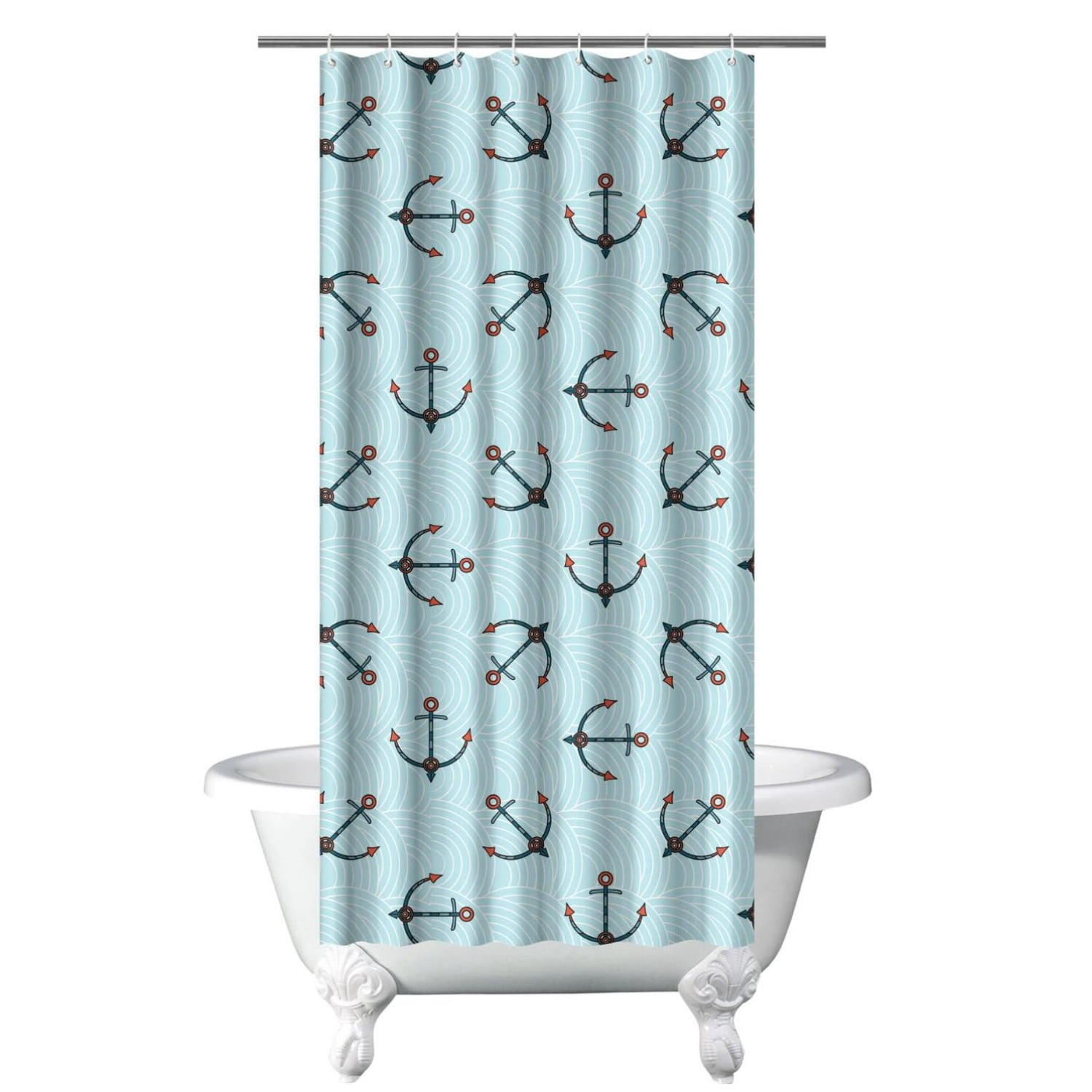 Sea Seaside Nautical Shower Curtain with Anchor, Boat, Coastal Marine ...