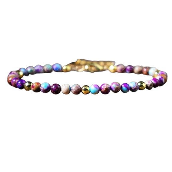 Sea Sediment Jasper 3.5mm Round Shape Smooth Cut Beads 7 inch Gold Plated Clasp Bracelet for men, women, unisex. Link Chain Stacking Bracelet.|LINK_06035