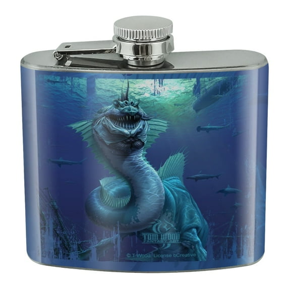 Sea Serpent Ocean Monster Dragon Fantasy Stainless Steel 5oz Hip Drink Kidney Flask