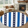 thumbnail image 1 of Sea Shark Black Blue Stripes Round Living Room Rugs 6 ft, Black White Stripe Texture Washable Area Rug with Non-Slip Sturdy Edge Binding Round Carpet for Kitchen Office Bedroom, 1 of 9