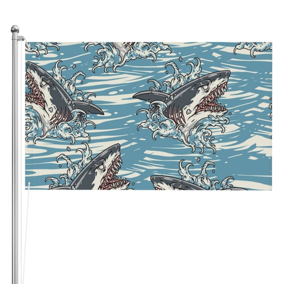 Sea Sharks Waves Vintage Shark Double Sided Flag 3x5FT Reversible Garden Flag Outdoor Decor for House, Porch, Lawn, Yard, Indoor Wall, Party Decoration
