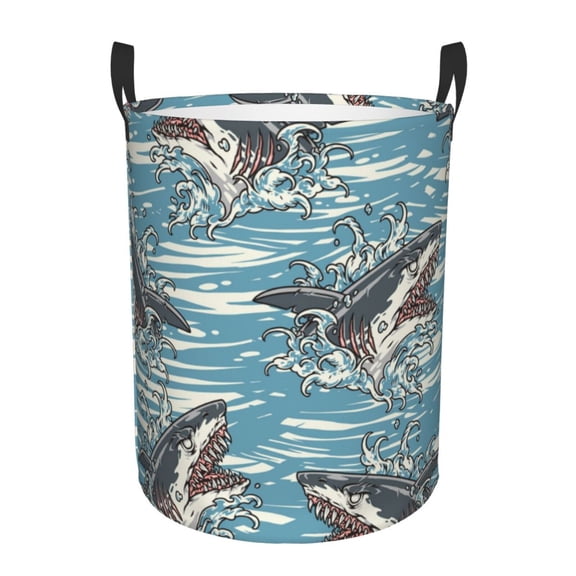 Sea Sharks Waves Vintage Shark Foldable Laundry Hamper with Handle Storage Basket for Clothes Toys & Organizing