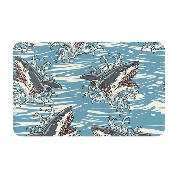 Sea Sharks Waves Vintage Shark Front Door Mat Doormat Non Slip Bath Mats 20x31.5 Inch Bathroom Rug Entryway Carpet