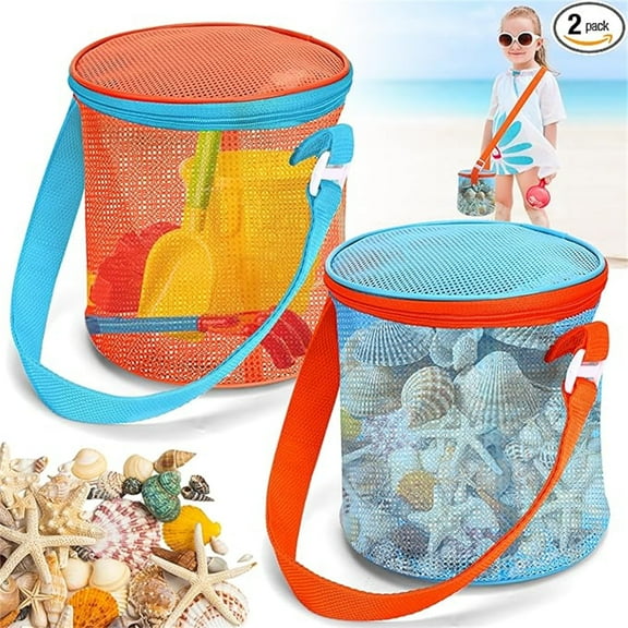Sea Shell Bags for Beach,2pcs Mesh Seashell Holder,Shelling Collecting Tools Travel Sand Tools Storage Bucket for Sandbox,Beach Vacation Essentials,The Beach Must Haves Sand Box Tool Bag