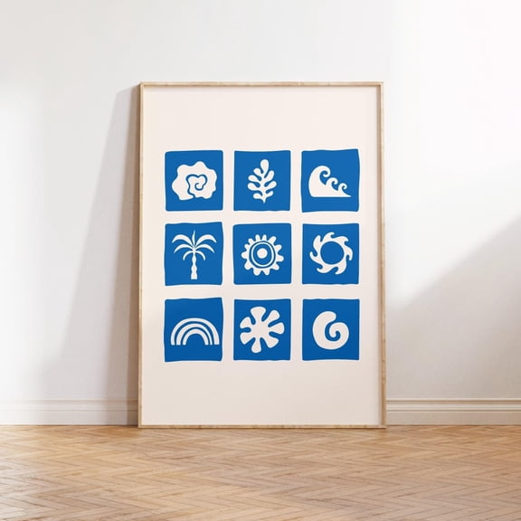 Sea Shell Beach Palm Tree Ocean Decor Surf Beach Access Art 1 Coastal Wall Art Poster , Poster Print Only