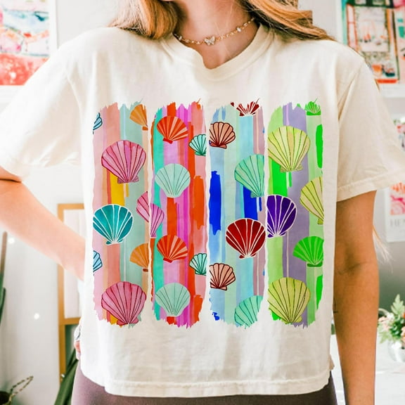 Sea Shell Brushstroke Summer Shirt, Funny Summer Tee, Summer Girly Toddler Shirt, Coquette Turtle Shirt, Kids Summer Outfit