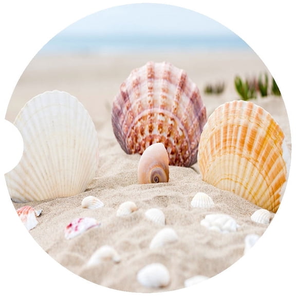 Sea Shell Car Coaster, Absorbent Stoneware Car Cup Holder Coaster, Set of 2