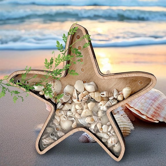 Sea Shell Display Box, Wooden Starfish Holder with Acrylic Panel Storage Box for Mini Shells Small Starfish Seashell Collection Memory Keepsake Boxes Home Decor Gift for Beach Lovers