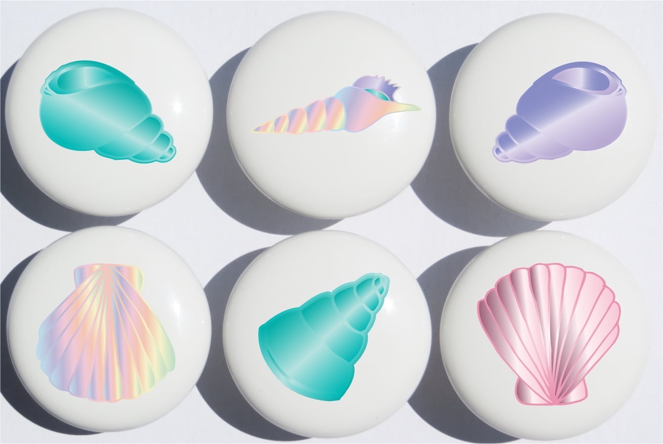 Sea Shell Drawer Pulls  Seashell Beach Decor Presto Chango Decor Gloss finish Ceramic Cabinet Drawer Knobs / Set of 6