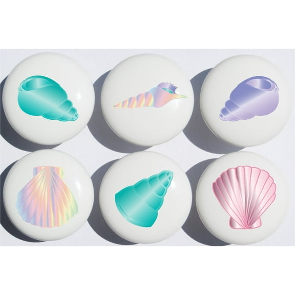 Sea Shell Drawer Pulls  Seashell Beach Decor Presto Chango Decor Gloss finish Ceramic Cabinet Drawer Knobs / Set of 6