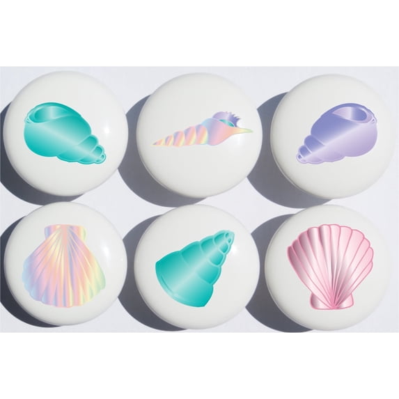 Sea Shell Drawer Pulls Seashell Beach Decor Presto Chango Decor Gloss finish Ceramic Cabinet Drawer Knobs / Set of 6