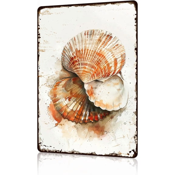 Sea Shell Metal Tin Sign Summer Watercolour Sea Shell Retro Tin Sign For Bar Living Room Beach 8x12 inch