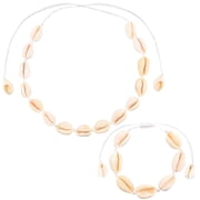 Sea Shell Necklace Bracelet Set, Handmade Adjustable Natural Shell Bracelets Summer Boho Hawaii Braided Rope Beach Conch Seashell for Lady Jewelry Gift