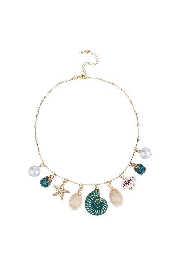 Sea Shell Necklace Starfish Pearl Charm Necklaces Brass Ocean Sea Pendant Necklace Boho Summer Beach Necklaces Jewelry Seashell DIY