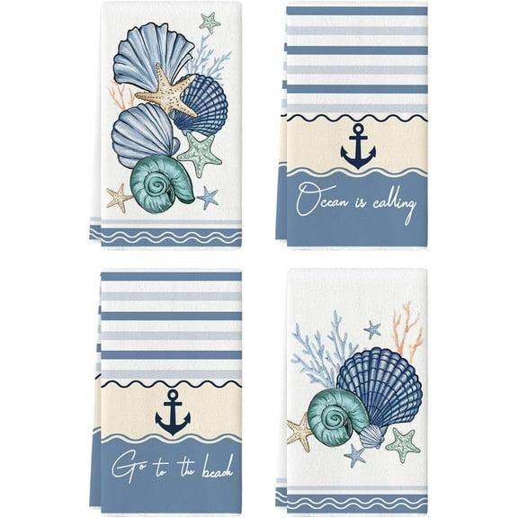 Sea Shell Ocean is Calling Summer Kitchen Towels Dish Towels, 18x26 Inch Seasonal Decoration Hand Towels Set of 4