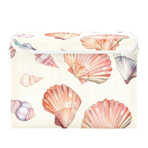 Sea Shell Pattern Cartoon Foldable Storage Bin with Lid and Handle Collapsible Storage Box 16.5 x 12.6 x 11.8 inches