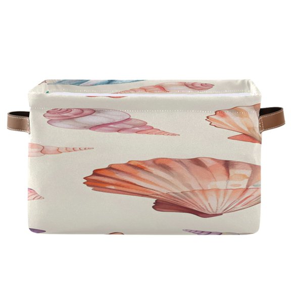 Sea Shell Pattern Cartoon Square Storage Bins with Handles Collapsible Containing Box 1 Pack