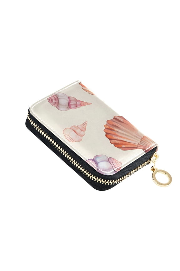 Sea Shell Pattern Cartoon Women's Credit Card Holder PU Leather Zipper Wallet RFID Blocking