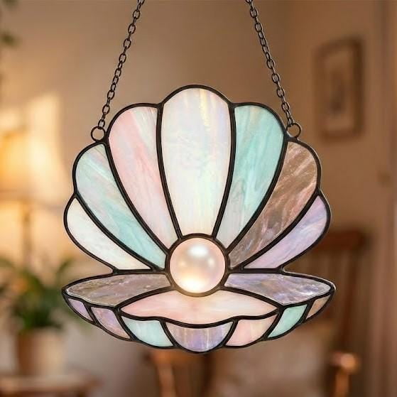 Sea Shell Pearl Acrylic Suncatcher Mermaid Window Hanging Coastal Decor Ocean Theme Beach Lover Gift
