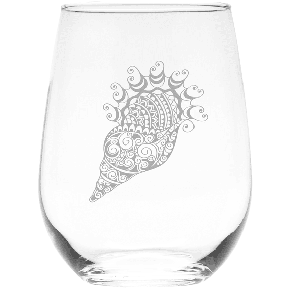 C&M Personal Gifts 17 oz Seashell Stemless Wine Glass - Beach Lover Gift for Women and Men (Style SS1)