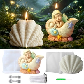 Sea Shell Silicone Candle Molds Set, 3D Conch Girl Silicone Resin Molds for Taba Squishy, Silicone Candle Making Molds with Accessories, Epoxy Resin Casting Molds for DIY Aroma Candle Resin Clay