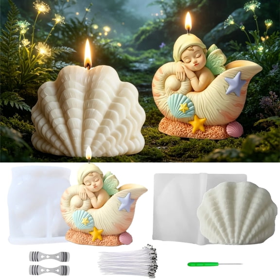 Sea Shell Silicone Candle Molds Set, 3D Conch Girl Silicone Resin Molds for Taba Squishy, Silicone Candle Making Molds with Accessories, Epoxy Resin Casting Molds for DIY Aroma Candle Resin Clay
