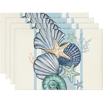 Sea Shell Starfish Summer Placemats Set of 4, 12x18 Inch Seasonal Spring Ocean Table Mats for Party Kitchen Dining Decoration