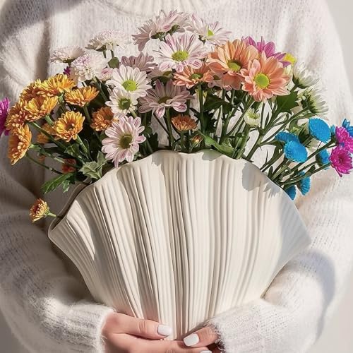 Shell Shape Vase Sea Shell Vase - Ceramic Coastal Shell Shaped Vase for Living Room ...