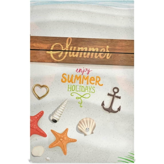 Sea Shells Anchor Hearts Tea Towels 4 Pack Starfish Beach Summer Kitchen Dish Cloth with Hanging Loop, 18"x28" Lint-Free Absorbent Towel for Kitchen Drying Wiping and Cleaning